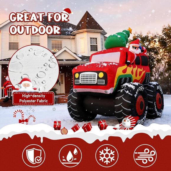 🆕7.5FT Christmas Inflatable Santa Drive Monster Truck LED Light Yard Decoration - Picture 6 of 8